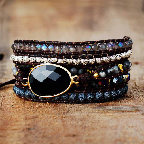Native Inspired Designer Leather Bracelet Black