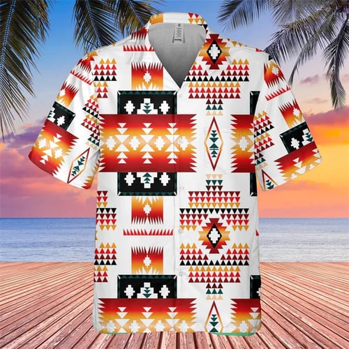 New Tribe Design Native American Hawaiian Shirt 3D Print Short Sleeve Mens F