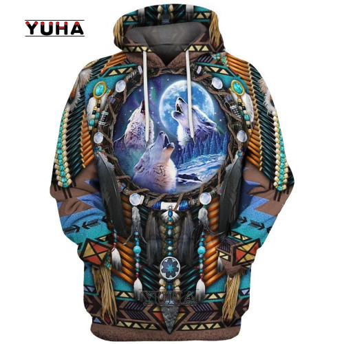 Spring Autumn 3D print New fashion Newest 3Dprinted Native Pattern Wolf Culture Hoodie