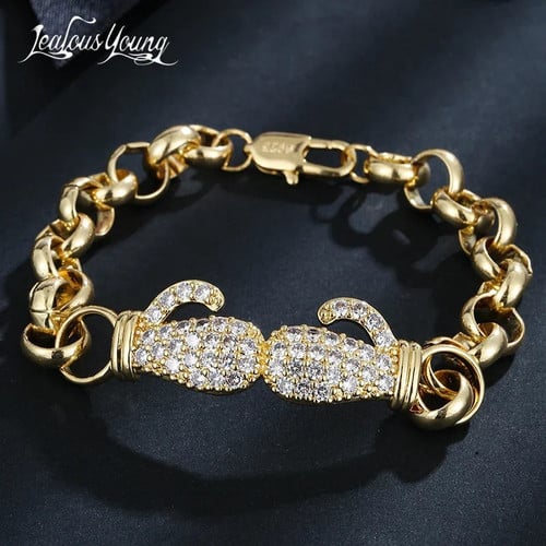 Hip Hop Gold Color Cubic Zirconia Charm Bracelet - Boxing Luxury Costume Jewelry Gift