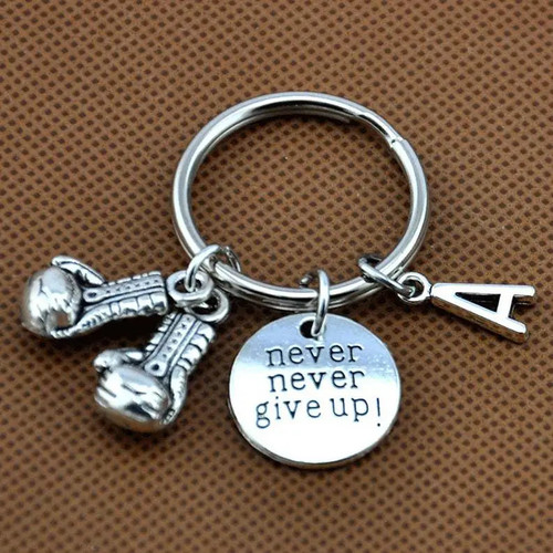 Never Never Give Up Boxing Gloves 26 Letters Inspirational Boxer Key Ring