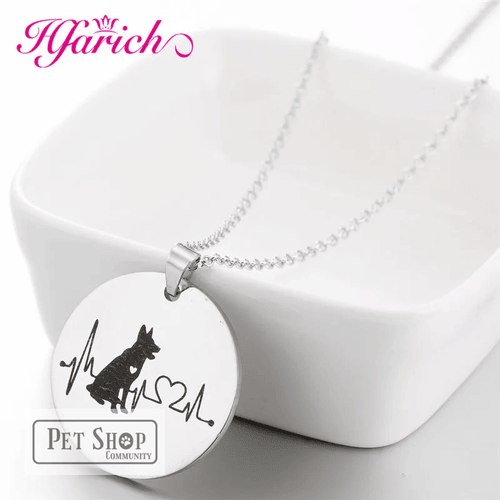 German Shepherd Dog Pendant Necklace Heartbeat Jewelry Personality Pet Lover Gifts