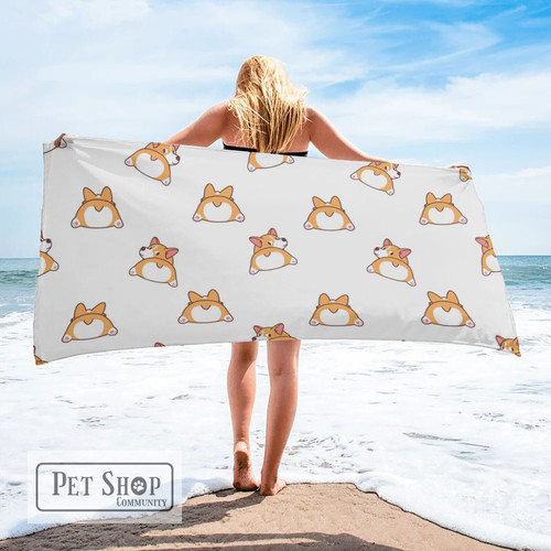 Animal Cartoon Cute Dog Corgi Beach Towel Swimming Bath Towel Bathroom Accessories Microfiber Towels Yoga Mat for Women Men Gift