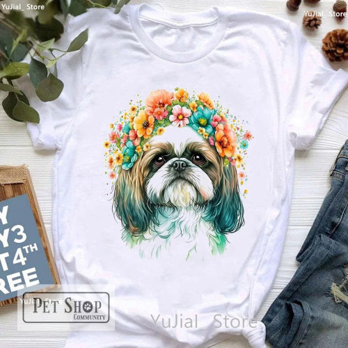 Shih Tzu Animal Print T-shirt For Girls