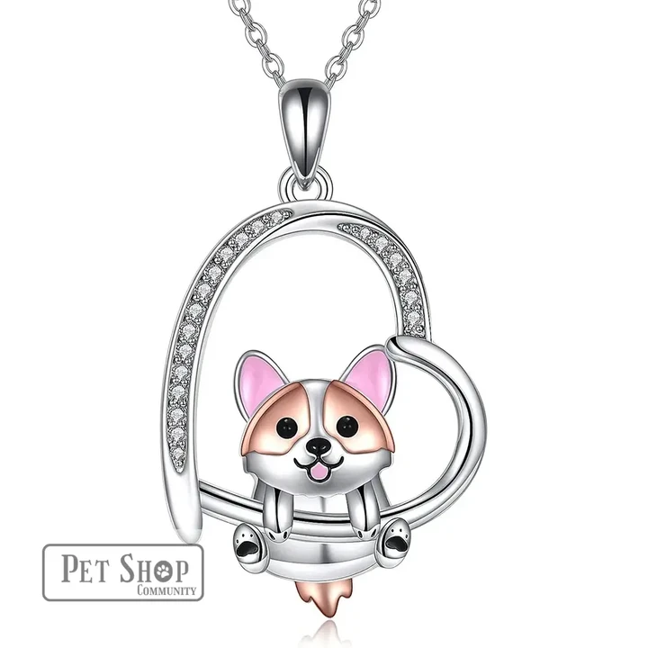 Cute Corgi Heart Pendant Necklace for Women Fashion Pet Dog Animal Jewelry Ladies Party Decoration Girls Birthday Gift