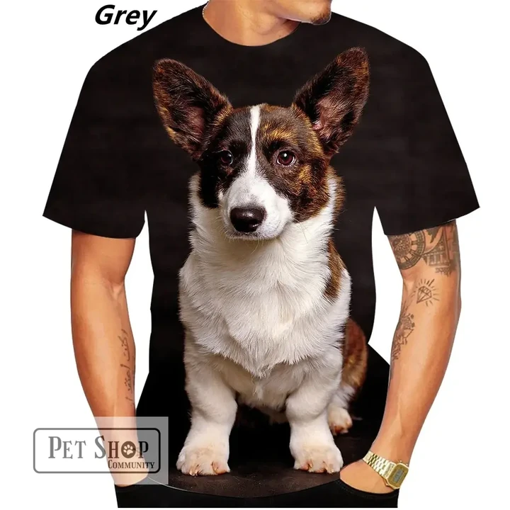 Mens and Womens New Design Cute Pet Dog Corgi 3D Print T-shirt Funny Stylish