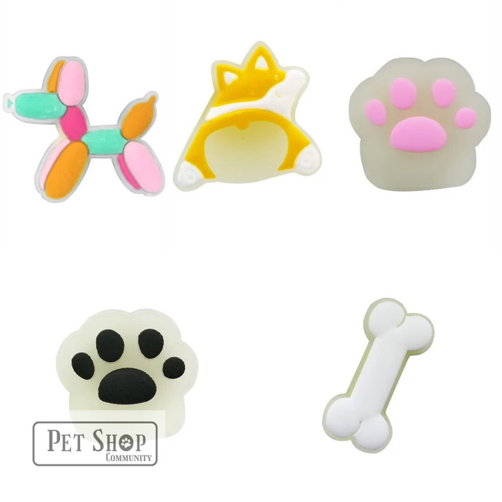 5pcs Cute Dogs Luminous Croc Charms Corgi, Bulldog Glow In the Dark Shoe Charms Bone Paw Shoe Decoration Buckles