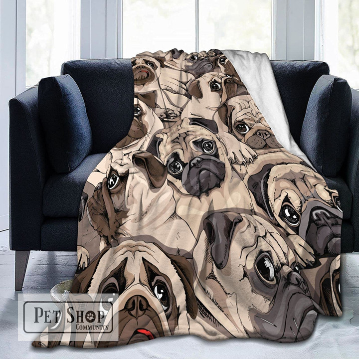Cute Pug Dog Blanket Animal Bedding Flannel Throw Blanket Soft Cozy Plush Blanket for Couch Bed Sofa Travelling Camping,gifts