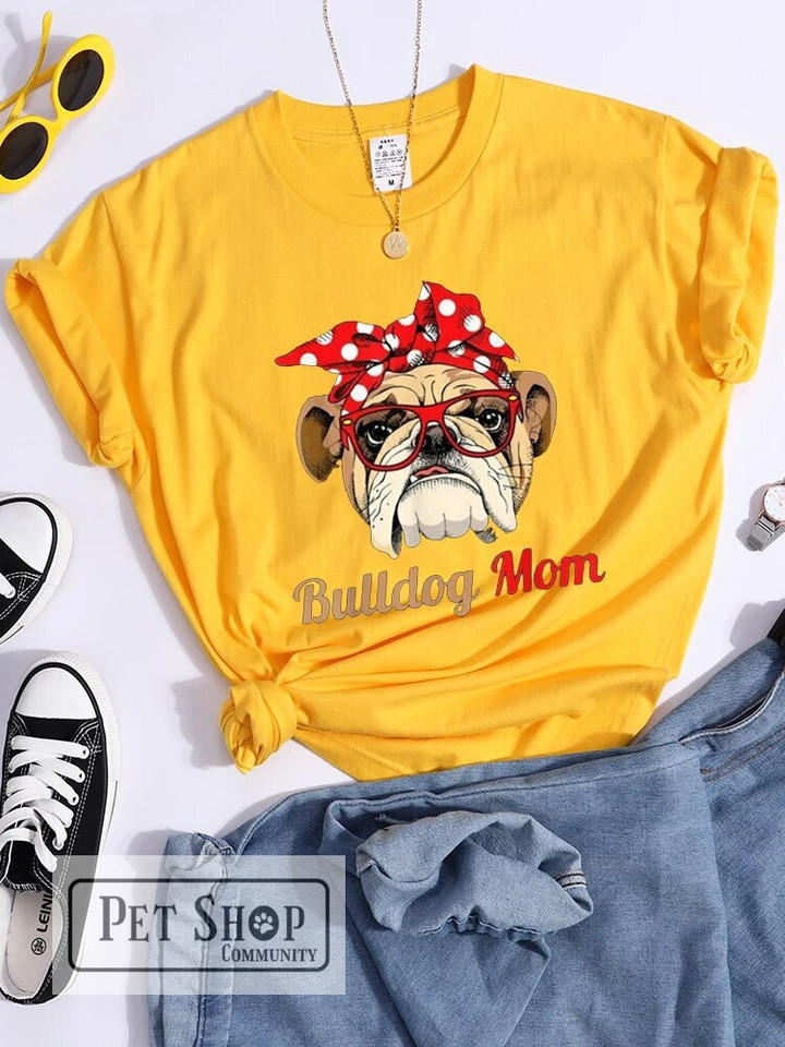Beautiful Bulldog Mom Kawaii Print Cartoons T-shirt