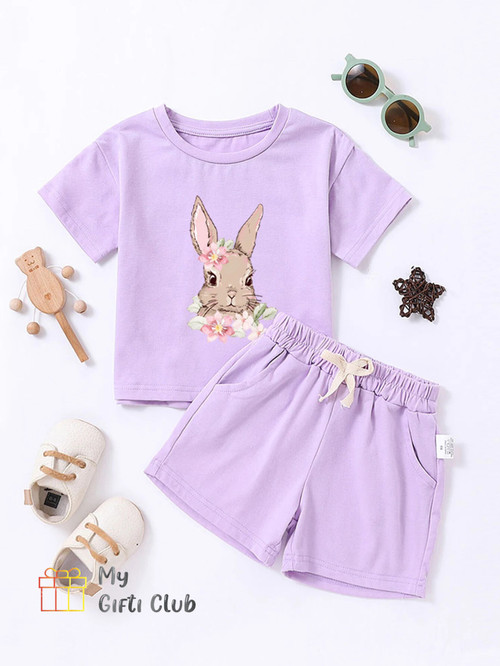 Hot Selling Children's Printed Summer Set Cute rabbit boys and girls