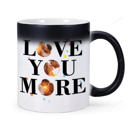 Custom Love You More Photos Collage Color Changing Mug Couple Coffee Cup Creative Heat Sensitive Mugs Valentine's Day Gift