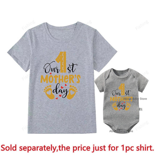 New Our First Mother's Day 2023 Family Matching Shirts Cotton Family Look Mother Tees Tops Baby Rompers Outfits New Mom Gifts