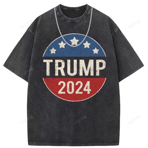 Trump 2024 Newstreet Tshirt Long Sleeve Tshirt Washed Father Day 2023 Sportswears Men Sweatshirts Streetwear Harajuku T Shirt