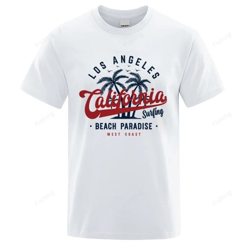 Los Angeles California Beach Paradise Men Tops Fashion Crewneck T Shirt Cotton Summer T-Shirt Breathable Oversize Clothes