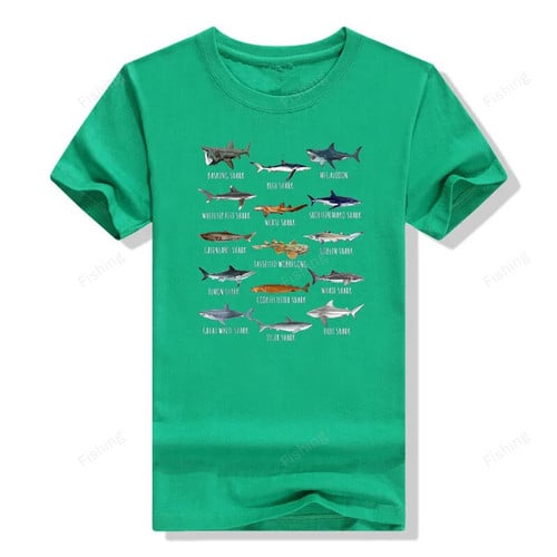 Shark Species Biology Different Types of Sharks T-Shirt Comics Apparel for Kids Adults Y2K Tops Graphic Tee Tops Gift Idea