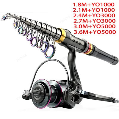 1.8-3.6m Carbon Fiber Spinning Fishing Rod 13BB Reel Combo Telescopic Fishing Pole Spinning Reel Kit Max Resistance 3-8kg Pesca