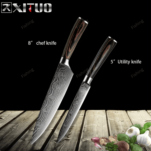 XITUO kitchen knife set chef cutter cooking tool Japanese style High Carbon Stainless Steel Sanding Laser Pattern Vegetable San