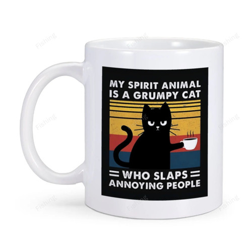 Funny Coffee Mug My Spirit Animal Is A Grmpy Cat Ceramic Novelty Gifts Tea Cup Creative Gift Idea for Friends Men Home Drinkware