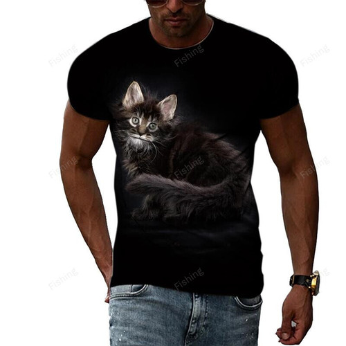 Summer Fashion Cat Picture T-Shirts For Men Casual 3D Print Tees Hip Hop Personality Round Neck Short Sleeve Tops