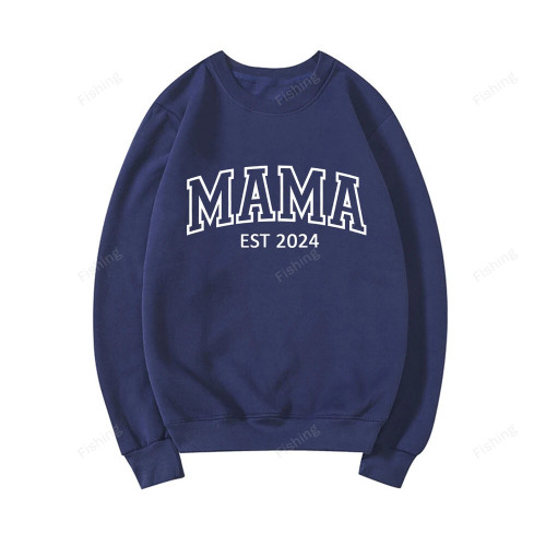 Mama Est 2024 Sweatshirt Mothers Day Gift Women Long Sleeve Crewneck Sweatshirts Personalized Hoodie New Mom Gift Mama Pullovers