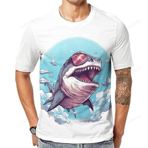 Fashion 3D Shark Print T Shirt For Men Summer Streetwear Animal Harajuku Tees Leisure O-neck Short Sleeve Tops Oversized T-shirt