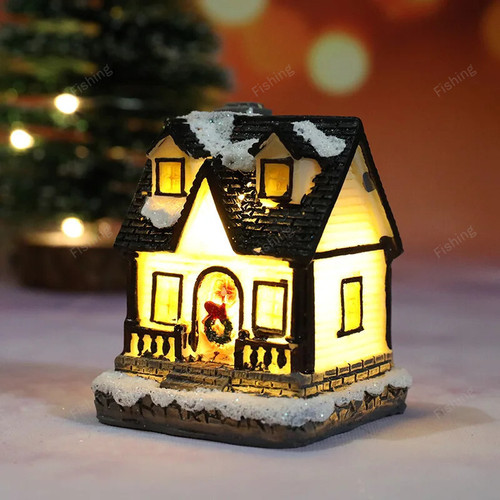 Snowman Santa Claus Christmas LED Light Ornaments Resin Micro Landscape House Christmas Kids Gifts Xmas Home Bedroom Decoration
