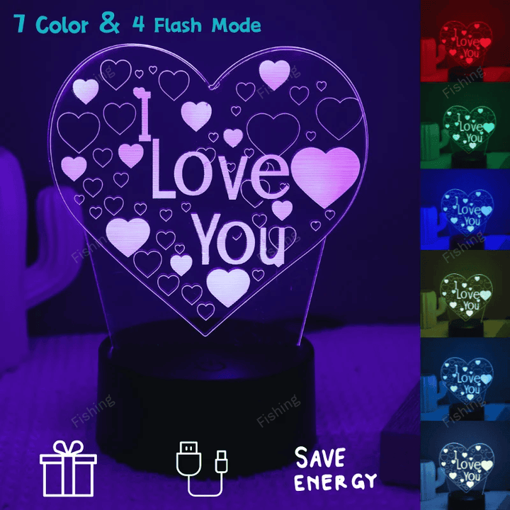 Heart 3D Acrylic Kids Bedside Table Lamp LED I Love You 7 Colors Touch Night Light Girlfriend Valentine's Day Birthday Gift