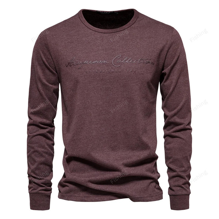 AIOPESON 100% Cotton Long Sleeve Men's T-shirt Solid Color Letter Print Casual T shirts for Men New Spring Tops Tee Men Clothing