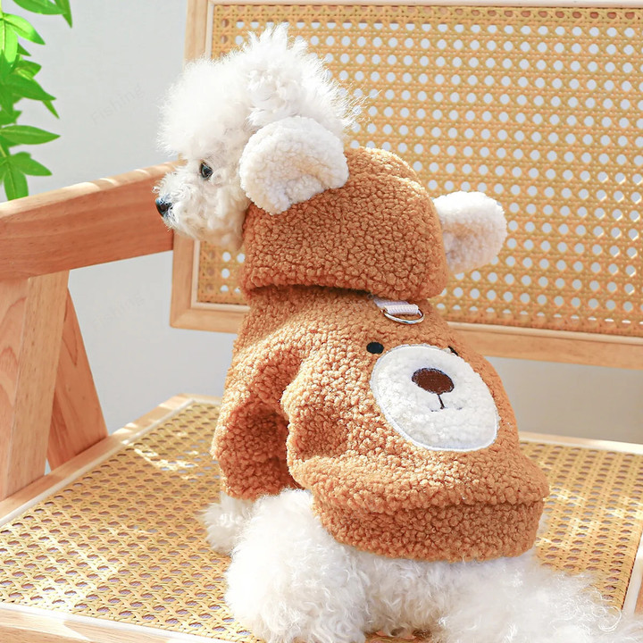 1PC Pet Apparel Cat Autumn Winter Plush Thickened Warm Little Bear Head Coat Hoodie With Drawstring Buckle For Small Medium Dogs