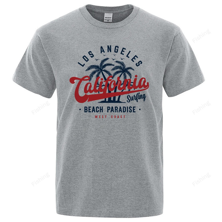 Los Angeles California Beach Paradise Men Tops Fashion Crewneck T Shirt Cotton Summer T-Shirt Breathable Oversize Clothes