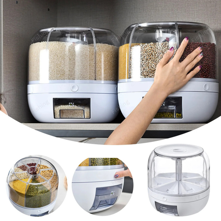 Kitchen Storage Container Large Food Storage Container 360° Rotating Rice Barrels SeaLED Cereal Dispenser Rice Tank Grain Box