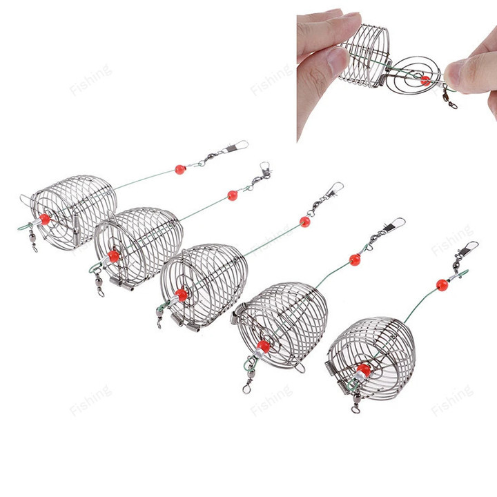 5Pcs Fishing Trap Basket Feeder Holder Stainless Steel Wire Fishing Lure CageBait Cage Fish Bait Lure Fishing Accessory