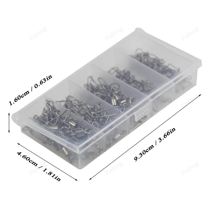 100pc/box Stainless Steel Fishing Connector Pin 4# 6# 8#10#12# Bearing Rolling Swivel with Snap Fishhook Lure Accessories PJ202