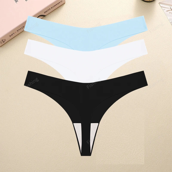 FINETOO 3PCS Seamless Thong Women Ice Silk T-back Intimate Solid Breathable Crotch Briefs Sexy Tanga Multiple 10 Color Lingerie