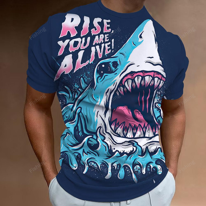 Fashion 3D Shark Print T Shirt For Men Summer Streetwear Animal Harajuku Tees Leisure O-neck Short Sleeve Tops Oversized T-shirt