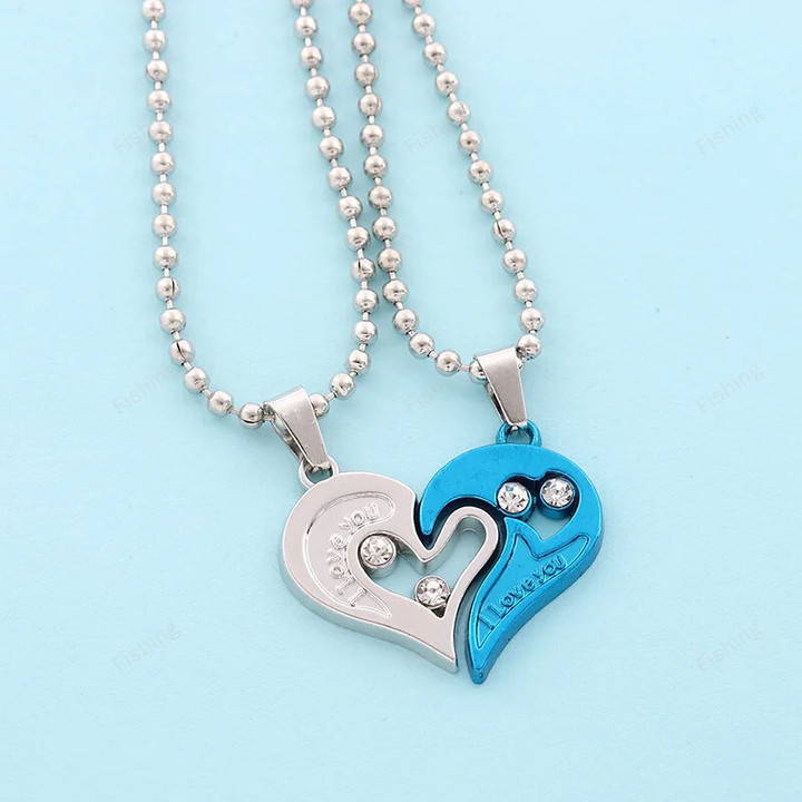 Good Simple Quality Couple Pendant Necklace Electrocardiogram,Magnetic Heart,Pendant Splicing Necklace Valentine's Day Gift