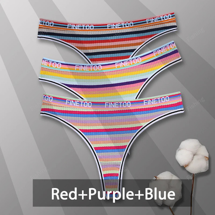 3Pcs/Set Colorful Cotton Panties for Women Sexy Striped Female Underwear G-string Thongs Breathable Soft Intimate Lingerie S-XL
