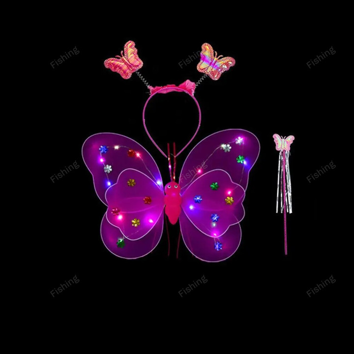 LED Children Costume Props Girls Skirts Angel Luminous Wings Flashing Butterfly Skirt Lights Suit 2-8year Easter Valentines Day