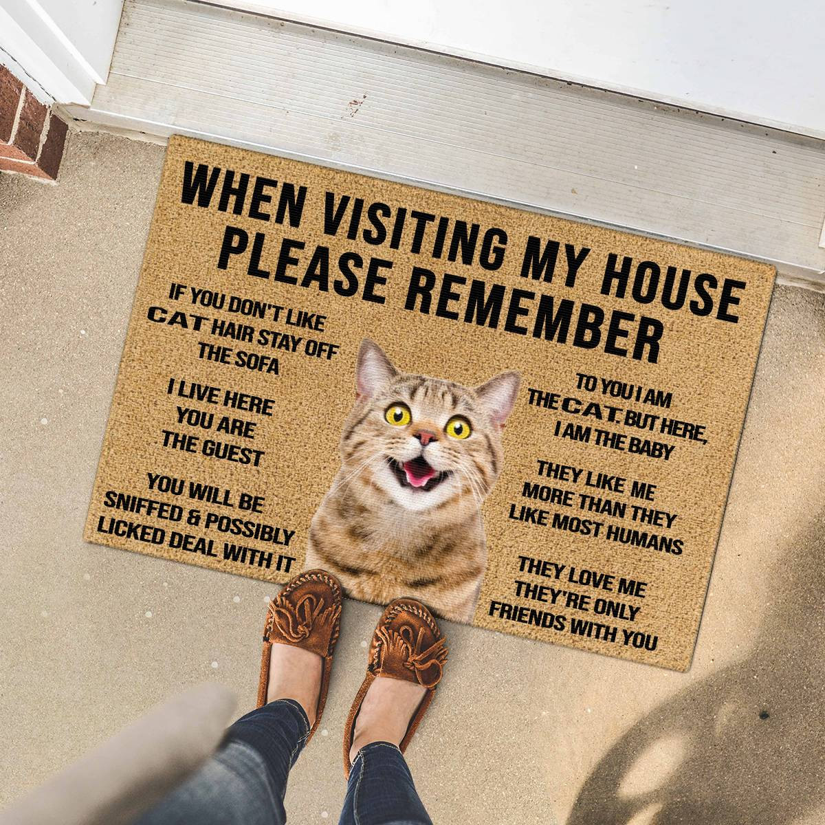Calico Cat House Rules Doormat - golden tshop