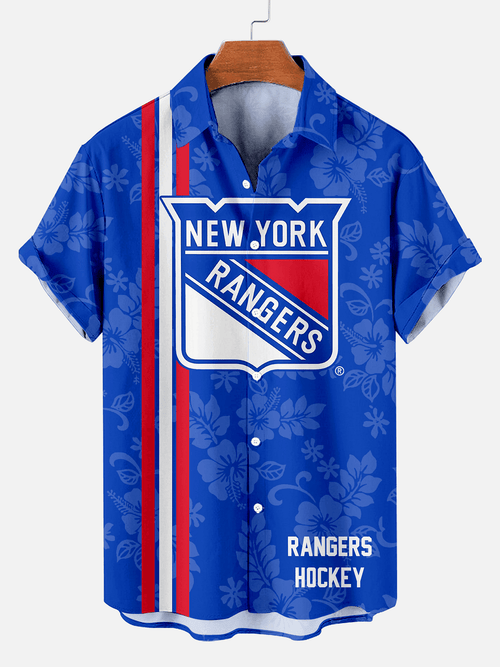New York Rangers | Floral Stripe Hawaiian Shirt