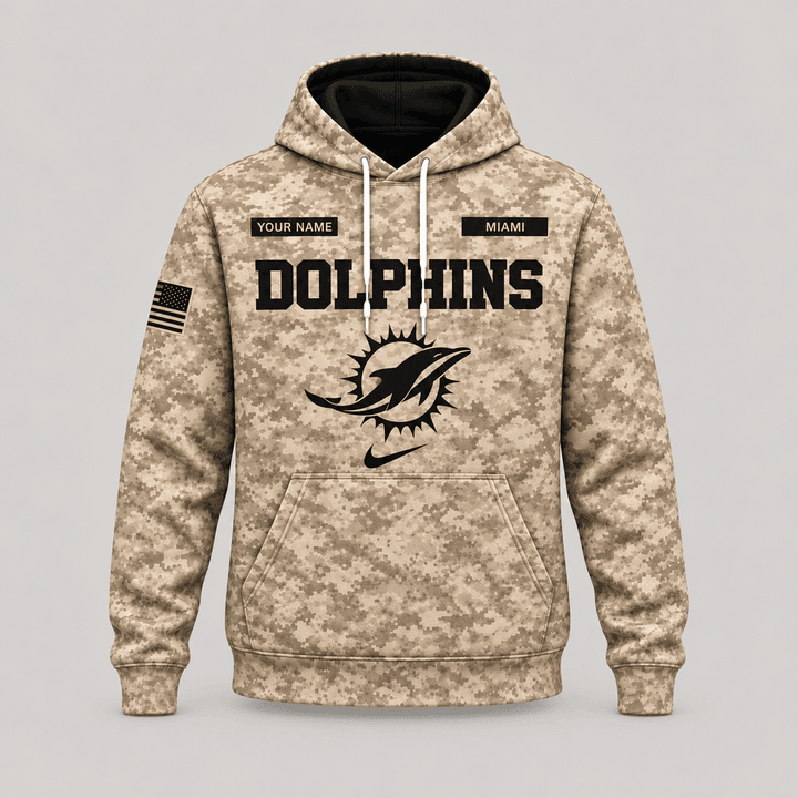 Miami Dolphins | Personalized Desert Camo Military Hoodie