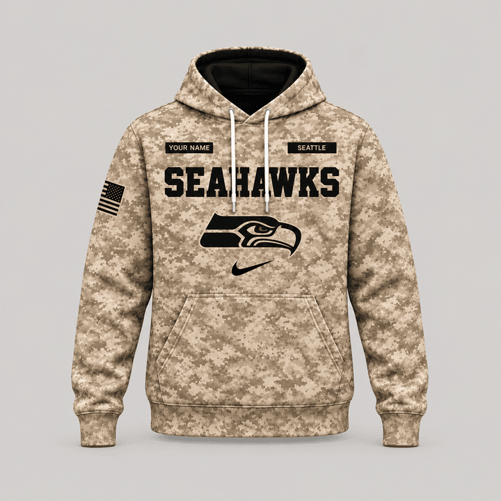 Seattle Seahawks | Personalized Desert Camo Military Hoodie