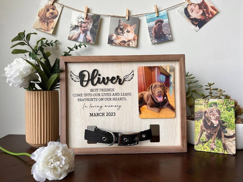 Memorial Pet Collar Sign, Loss of Dog, Puppy Memorial Wood Frame With ...