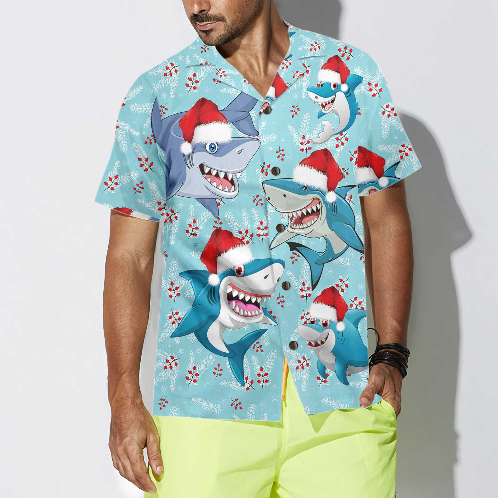 Merry Christmas Shark Santa Hat Christmas Hawaiian Shirt, Funny Shark Hawaiian Shirt For Christmas Day