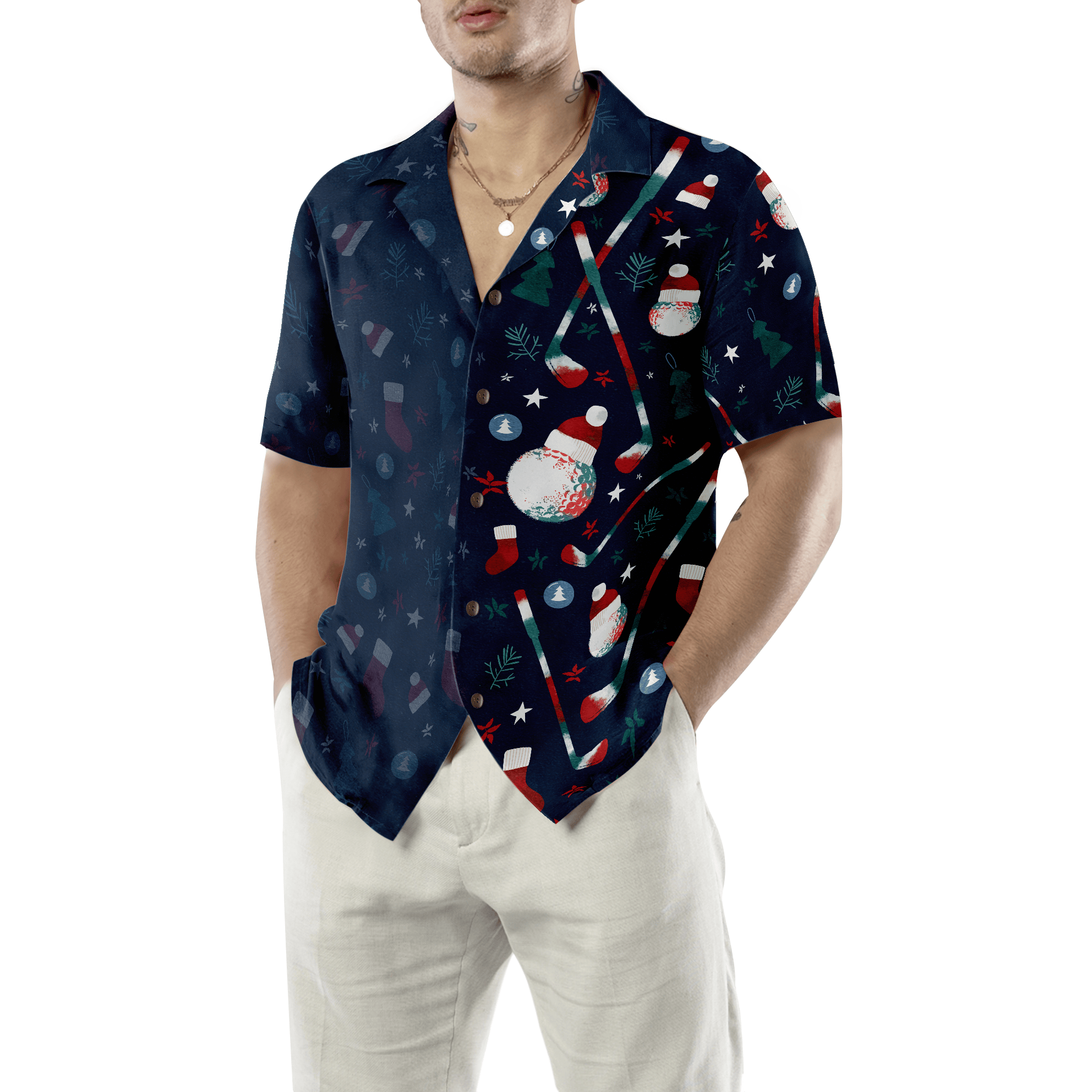 Hyperfavor Christmas Golf Pattern Hawaiian shirt, Christmas Shirts Short Sleeve Button Down Shirt For Men And Women