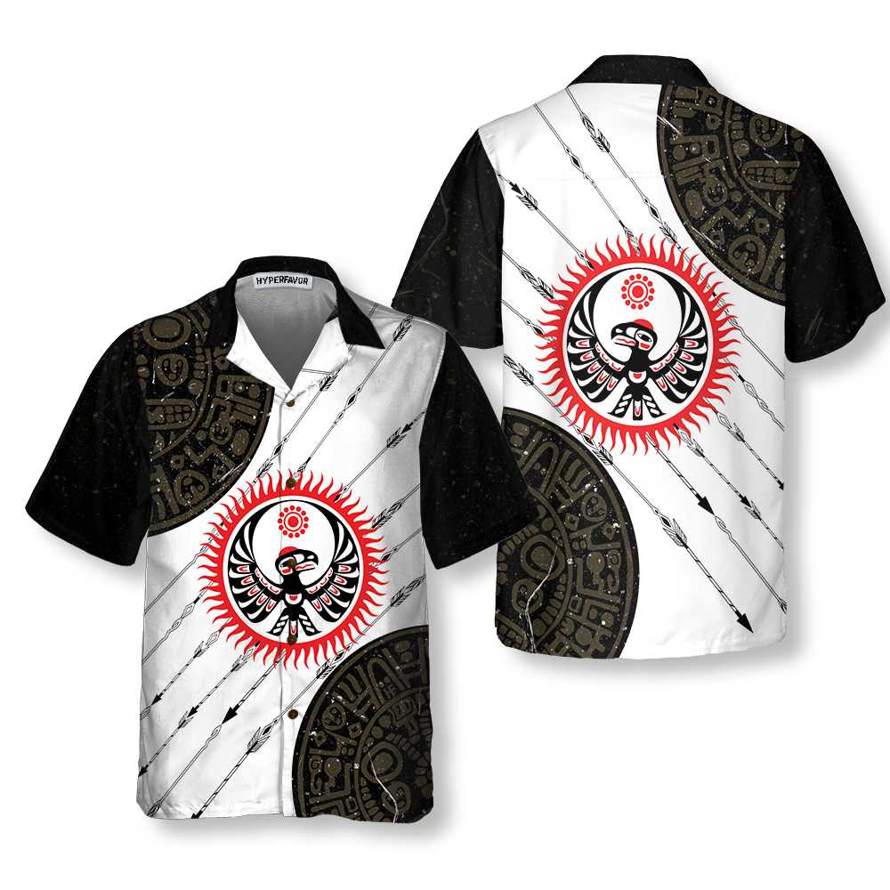Native American Eagle And Sun Hawaiian Shirt, Vintage Ethnic Pattern American Indian Shirt