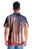 American Flag Fire Dept Firefighter Hawaiian Shirt, Fire Department Logo Firefighter Shirt For Men