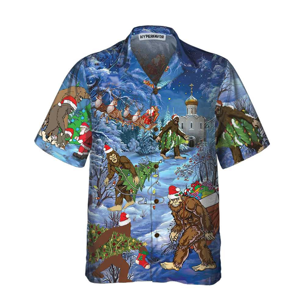 Christmas Holiday Bigfoot Hawaiian Shirt, Sasquatch Christmas Vacation Shirt, Best Gift For Christmas