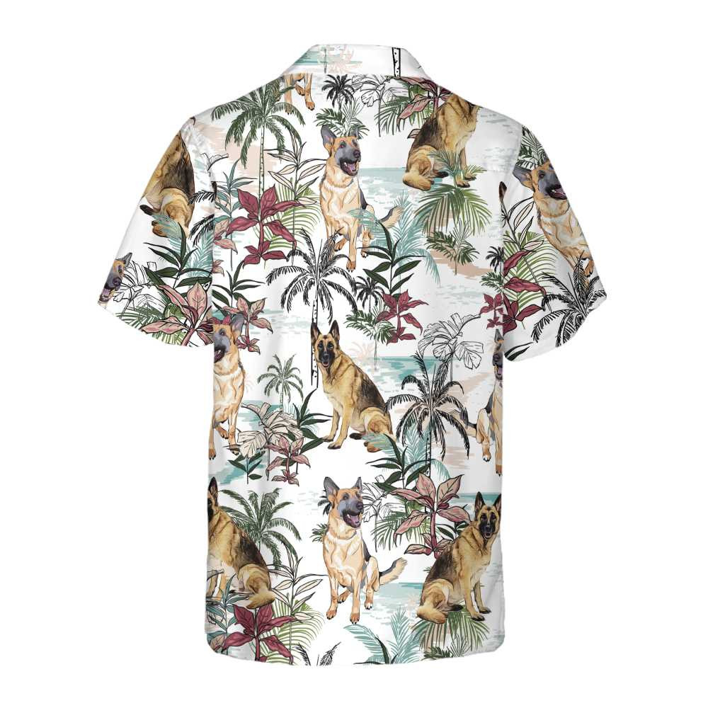 German Sheperd Summer Tropical Pattern Hawaiian Shirt, Tropical German Sheperd Shirt For Dog Lovers