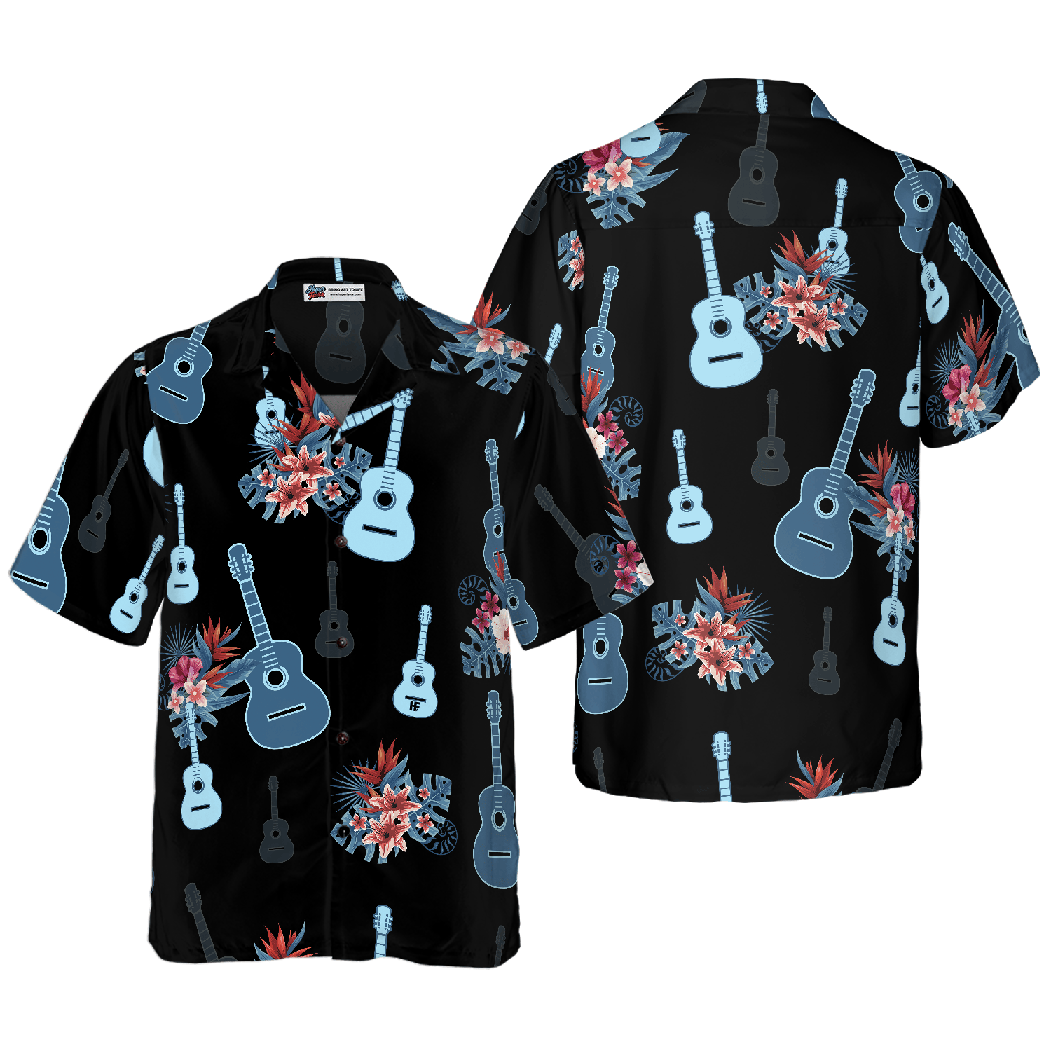 Tropical Guitar & Leaves Hawaiian Shirt